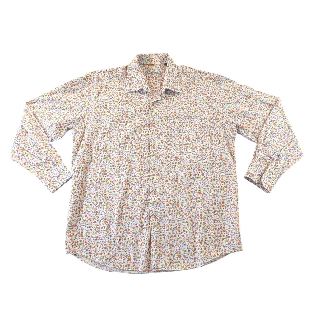 Alan Flusser Mens Floral Button Down Shirt Large Cotton Long Sleeve Multicolor